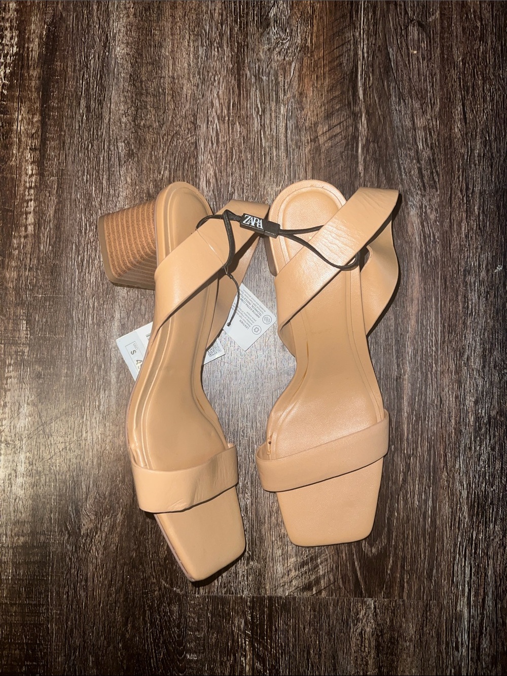 ZARA Women's Tan Strappy Square-Toe Block Heel Sandals